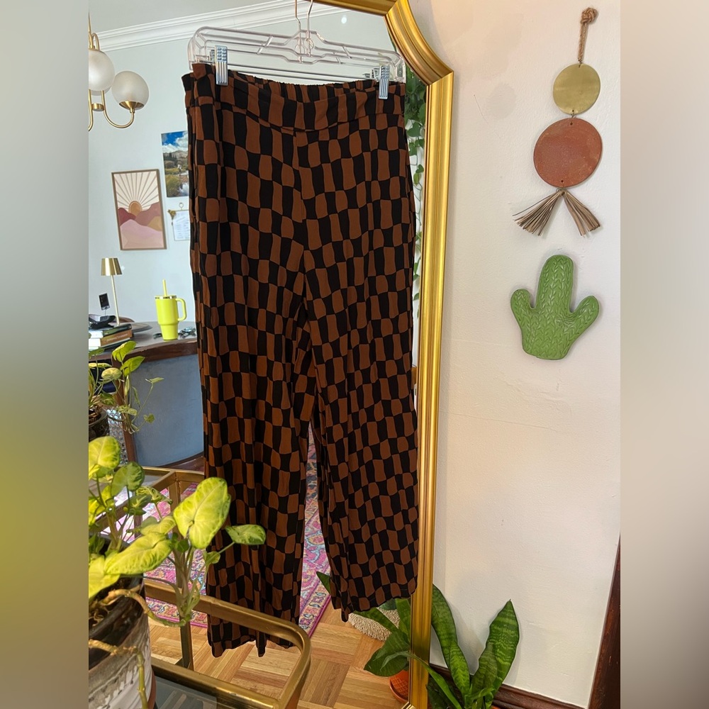 Old Navy Black and Brown Checkered Wide Leg Pants